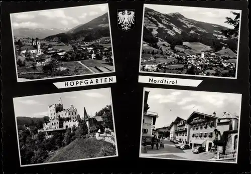 Wappen Ak Hopfgarten im Brixental in Tirol, Blick auf den Ort, Schloss