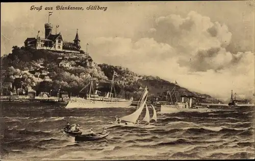 Ak Hamburg Altona Blankenese, Süllberg, Boote und Schiffe auf der Elbe vor Blankenese