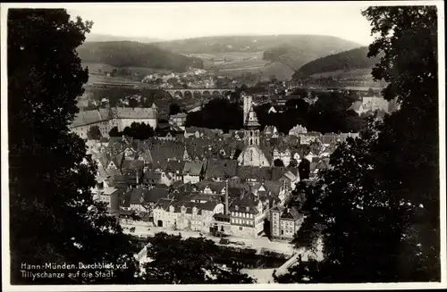 Ak Hann. Münden in Niedersachsen, Durchblick von der Tillyschanze auf die Stadt