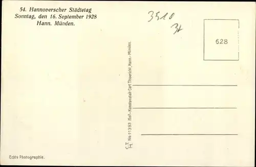 Ak Hann. Münden in Niedersachsen, Durchblick von der Tillyschanze auf die Stadt