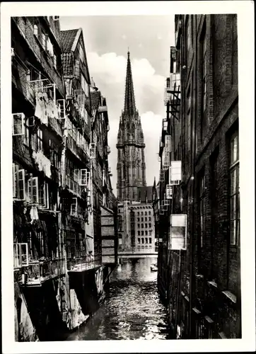 Ak Hamburg, Steckelhörnfleet mit Blick auf die Nikolaikirche