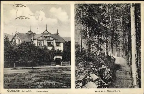 Ak Goslar in Niedersachsen, Haus Nonnenberg, Totalansicht, Waldpfad zum Nonnenberg