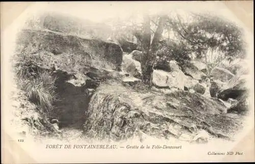 Ak Fontainebleau Seine et Marne, Grotte de la Folie Denecourt