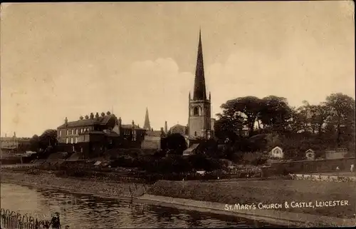 Ak Leicester East Midlands England, St. Mary's Church and Castle