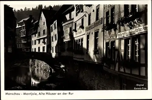 Ak Monschau Montjoie in der Eifel, Alte Häuser an der Rur, Restaurant, Schuhhaus Reinartz