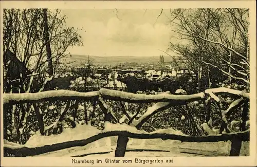 Ak Naumburg an der Saale, Ortschaft im Winter vom Bürgergarten aus