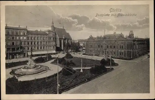 Ak Görlitz in der Lausitz, Postplatz mit Frauenkirche