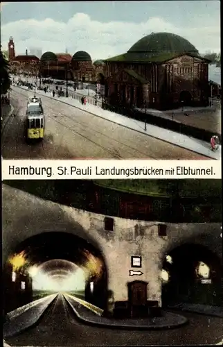 Ak Hamburg St. Pauli, Landungsbrücken mit Elbtunnel