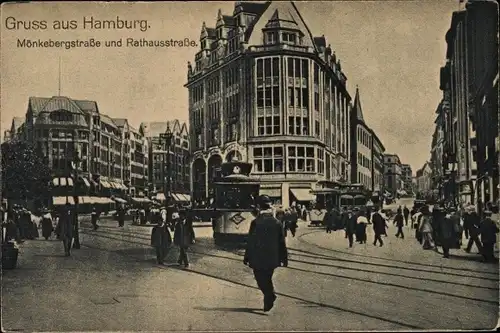 Ak Hamburg, Mönckebergstraße, Rathausstraße, Passanten