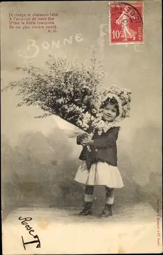 Ak Glückwunsch, Bonne Fete, Mädchen mit Blumen