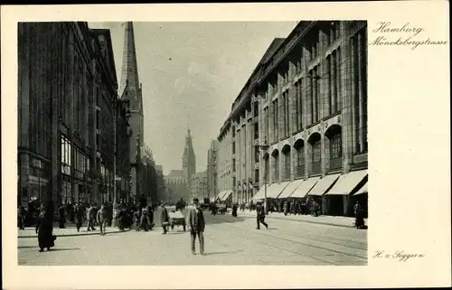 Ak Hamburg Mitte Altstadt, Mönckebergstraße, Passanten, Geschäfte