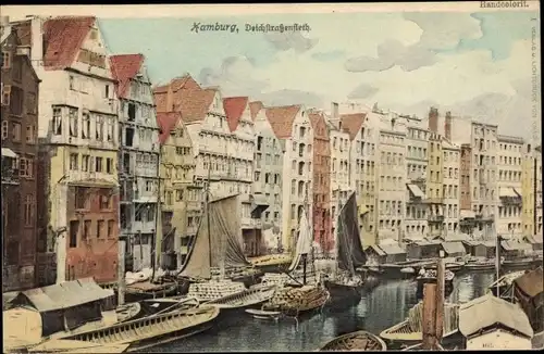 Ak Hamburg Mitte Altstadt, Deichstraßenfleet, Lastkähne