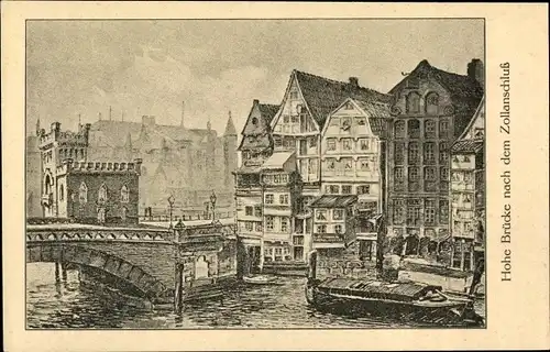 Künstler Ak Hamburg Mitte Altstadt, Hohe Brücke nach dem Zollanschluss