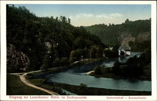 Ak Lauenhain Mittweida in Sachsen, Eingang zur Lauenhainer Mühle im Zschopautale, Sommerfrische