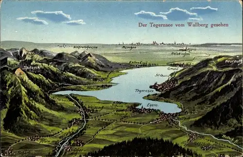 Landkarten Ak Felle, Eugen, Tegernsee im Kreis Miesbach Oberbayern, Panorama vom Wallberg