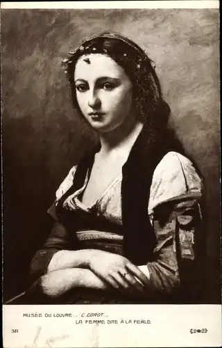 Künstler Ak Corot, Musee du Louvre, La femme dite a la perle