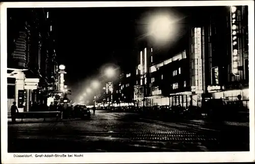 Ak Düsseldorf am Rhein, Graf Adolf Straße bei Nacht