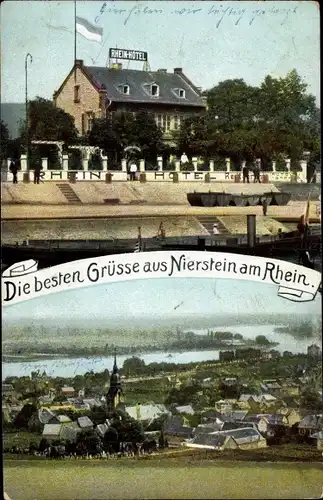Ak Nierstein am Rhein, Rhein Hotel, Gesamtansicht