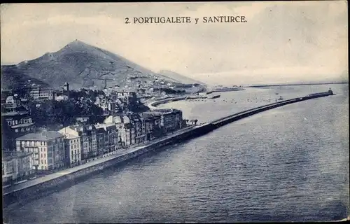 Ak Portugalete Baskenland, Panorama vom Ort und Santurce