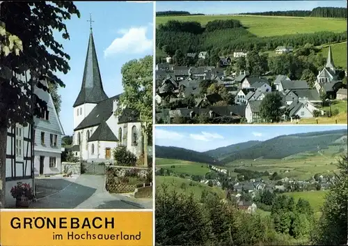Ak Grönebach Winterberg im Sauerland, Blick zur Kirche, Panorama