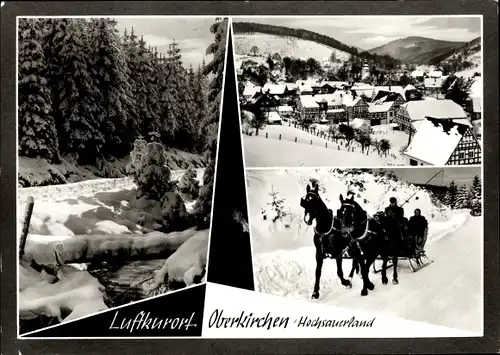 Ak Oberkirchen Schmallenberg im Sauerland, Panorama, Pferdeschlitten im Winter