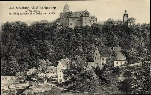 Ak Rochsburg Lunzenau in Sachsen, Gräfl. Schönburg, Schloß Rochsburg, Hängebrücke