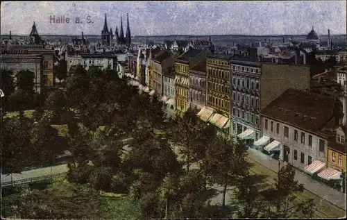 Ak Halle an der Saale, Straßenpartie mit Park