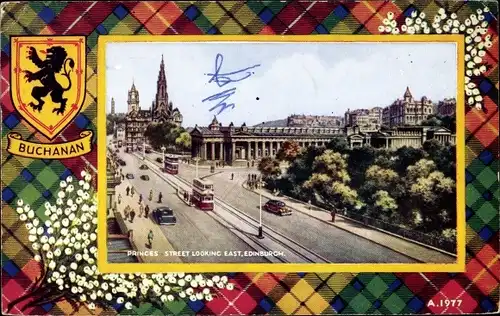 Passepartout Ak Edinsburgh Schottland, Princes Street looking east, Wappen, Buchannan