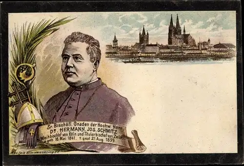 Litho Köln am Rhein, Bischof Dr. Hermann Jos. Schmitz von Köln und Zela
