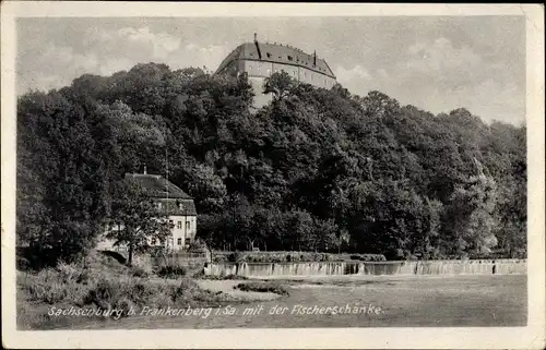 Ak Frankenberg an der Zschopau, Blick auf die Sachsenburg, Fischerschänke