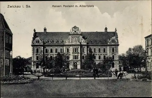 Ak Zwickau in Sachsen, Kaiserliches Postamt mit Albertplatz