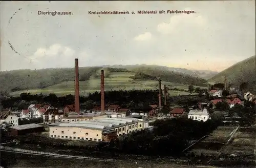 Ak Dieringhausen Gummersbach im Oberbergischen Kreis, Kreiselektrizitätswerk und Mühlental, Fabrik