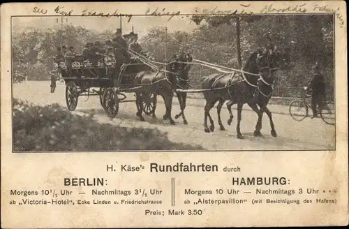 Ak Berlin, H. Käse's Rundfahrten Berlin - Hamburg, Victoria Hotel, Alsterpavillon Hamburg