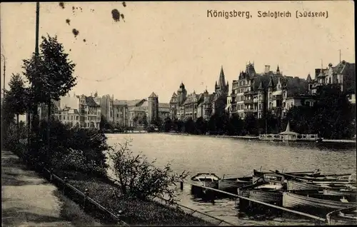 Ak Kaliningrad Königsberg Ostpreußen, Schlossteich, Südseite, Bootshafen