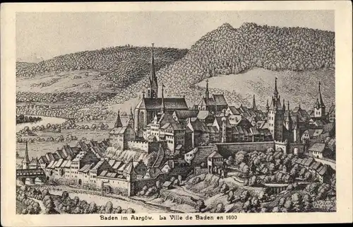 Künstler Ak Baden Kt. Aargau Schweiz, Historisches Bild der Stadt um 1600