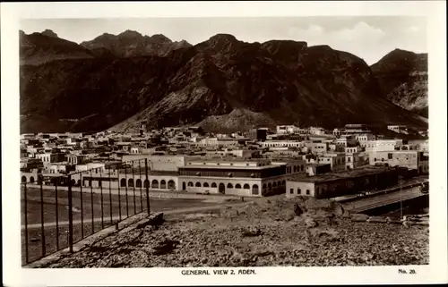 Ak Aden Jemen, Blick auf den Ort, Berge