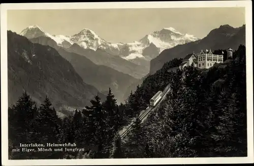 Ak Interlaken Kt. Bern Schweiz, Heimwehfluh, Eiger Mönch und Jungfrau, Bergbahn