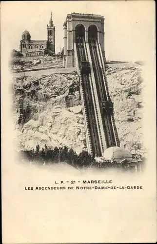 Ak Marseille Bouches du Rhône, Les Ascenseurs de Notre Dame de la Garde