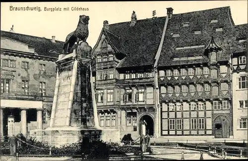 Ak Braunschweig in Niedersachsen, Burgplatz mit Gildehaus
