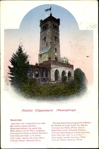 Ak Rinteln an der Weser Kreis Schaumburg, Rinteler Klippenturm im Wesergebirge, Weserlied