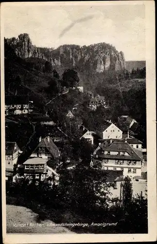 Ak Kurort Rathen im Elbsandsteingebirge, Blick in den Amselgrun