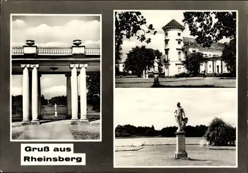 Passepartout Ak Rheinsberg in Brandenburg, Blick auf das Schloss, Statue