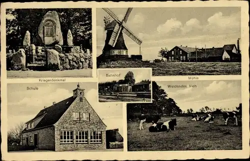 Ak Lübberstedt Niedersachsen, Schule, Denkmal, Bahnhof, Gastwirtschaft Zur Mühle, Inh. S. Bullwinkel