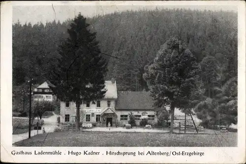 Ak Hirschsprung Altenberg im Erzgebirge, Blick zum Gasthaus Ladenmühle von Hugo Kadner