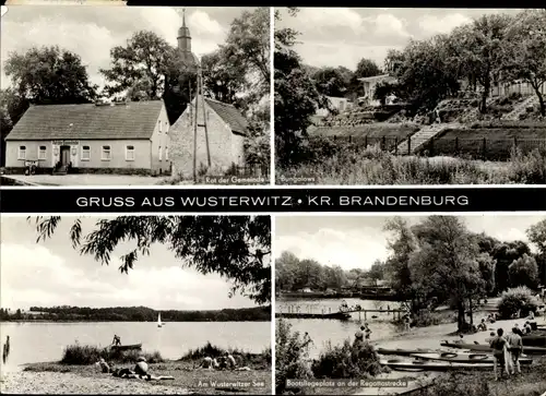 Ak Wusterwitz in Brandenburg, Partie am See, Rat der Gemeinde, Bungalows, Bootsliegeplatz