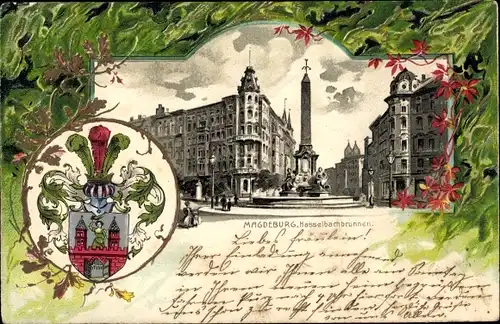 Präge Wappen Litho Magdeburg in Sachsen Anhalt, Hasselbachbrunnen