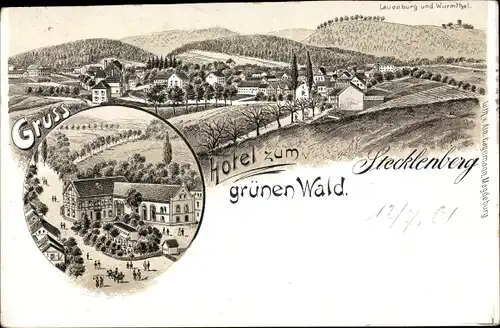 Litho Thale im Harz, Panorama vom Ort, Lauenburg und Wurmtal, Gasthaus zum Großen Wall
