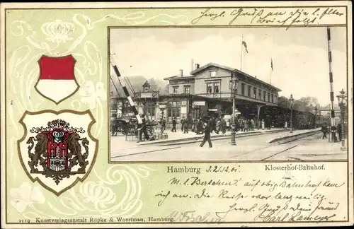 Präge Wappen Ak Hamburg, Klosterhof Bahnhof, Bahnübergang