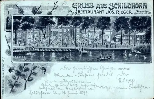 Mondschein Litho Berlin Wilmersdorf Grunewald, Restaurant Schildhorn, Bienen