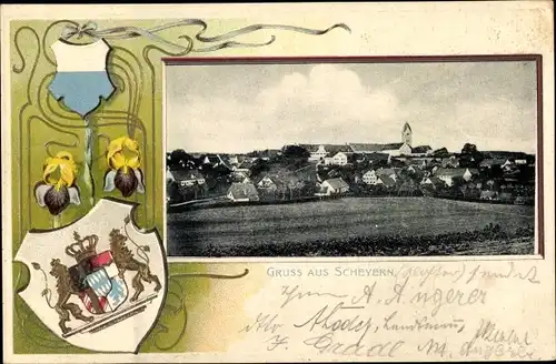 Präge Wappen Ak Schevern Hallertau Oberbayern, Panorama vom Ort